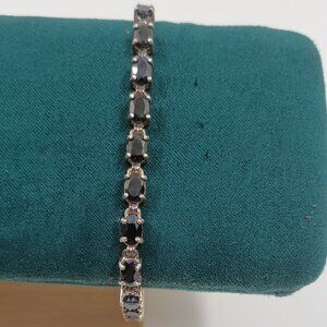 Vintage 925 Sterling Silver Blue Black Sapphire Tennis Bracelet.